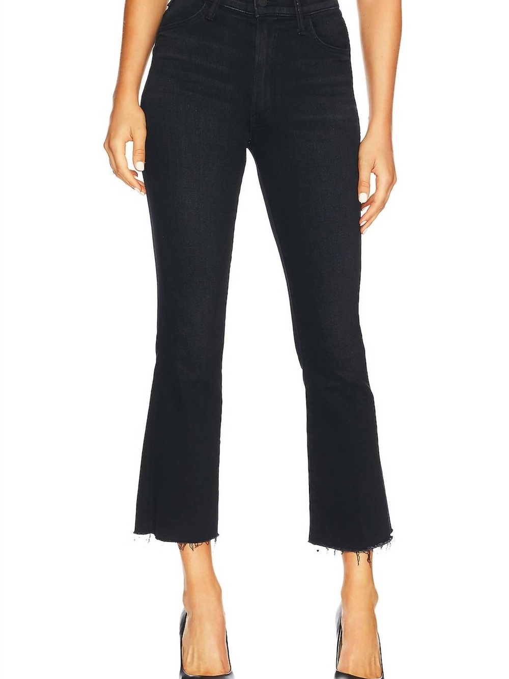 MOTHER The Hustler Ankle Fray Encounters At Night Black Crop Flare Jeans Size 27